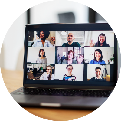A video conference on a laptop